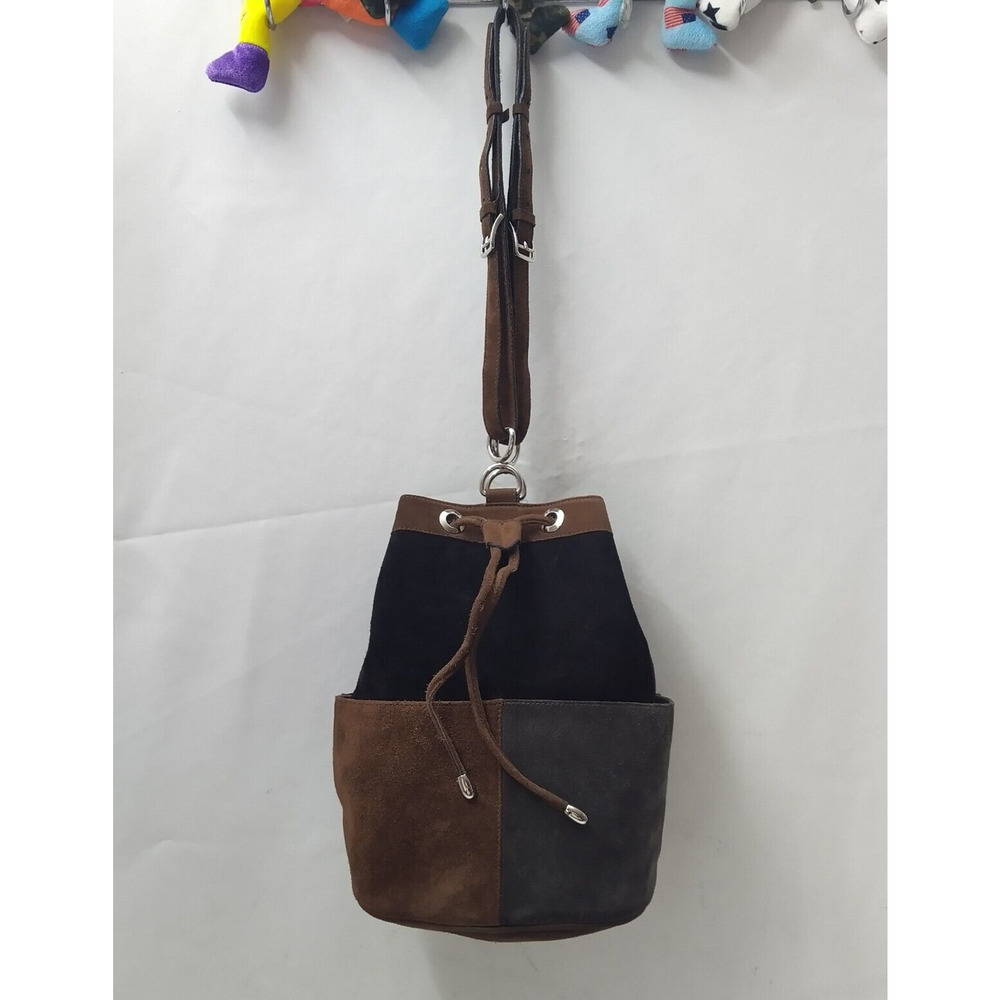 CELINE Multicolor Suede Leather Pockets Drawstring Bucket Satchel Shoulder Bag - Picture 3 of 16
